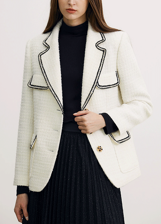 [THE ONME] 线条配色羊毛混纺粗花呢夹克