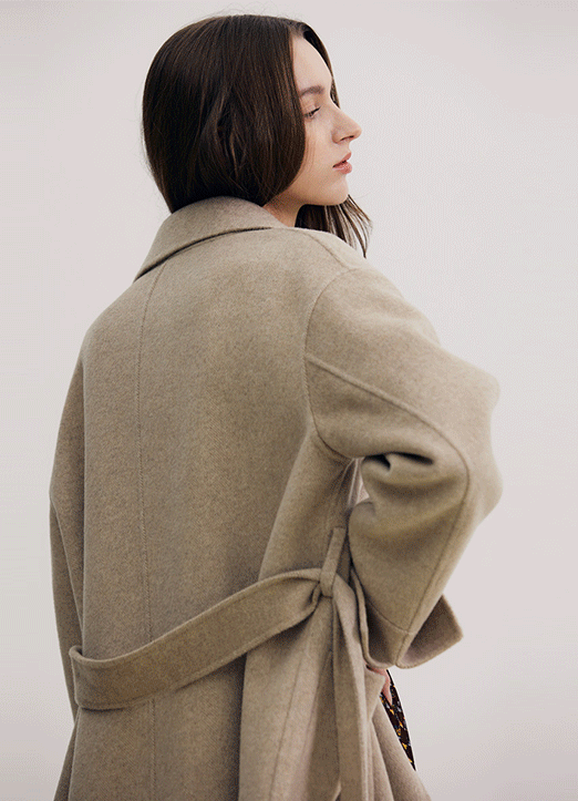 [THE ONME] 简洁羊毛混纺腰带长袍外套