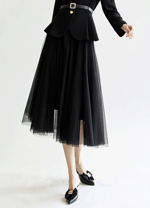 [Theonme] 丰盛纱蕾丝喇叭式长裙